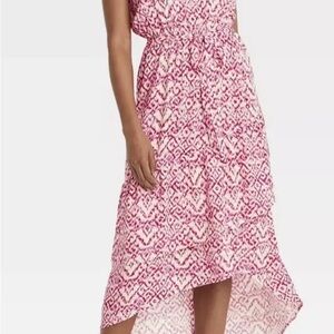 Who What Wear Pink and White High Low Dress